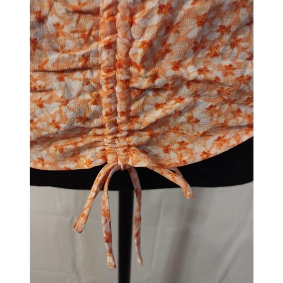 NWT H&M Women's Blouse Short Sleeve Orange Florals US Size L - Picture 3 of 10